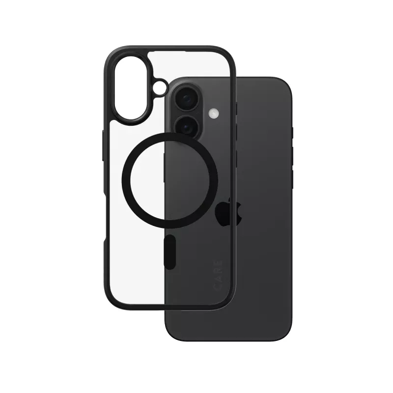 PanzerGlass CARE™ by ® Urban Combat dėklas permatomas su juodu rėmeliu ir MagSafe iPhone 16
