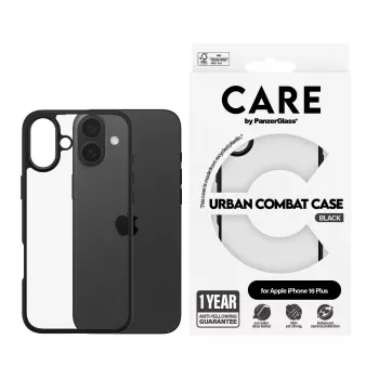 PanzerGlass CARE™ by ® Urban Combat Case permatomas su juodu rėmeliu iPhone 16 Plus