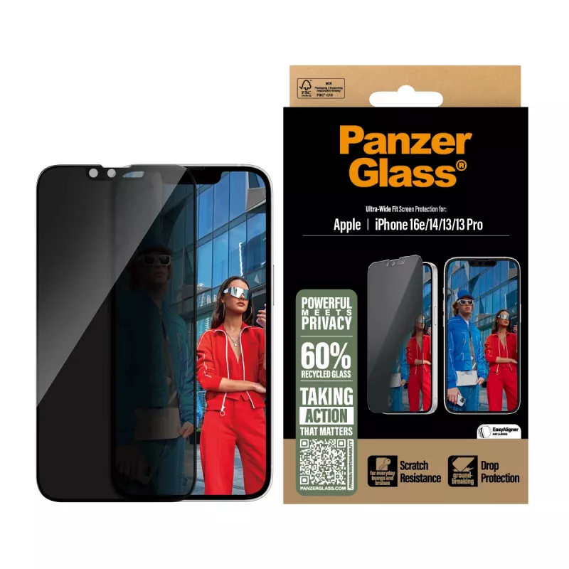 PanzerGlass ® privatumo ekrano apsauga iPhone 17e | 16e | 14 | 13 | 13 Pro | Ultra-Wide Fit su EasyAligner