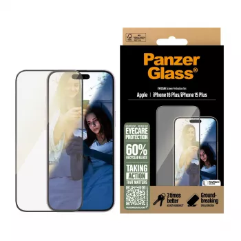 PanzerGlass ® EyeCARE™ ekrano apsauga iPhone 16 Plus | 15 Plus | Itin platus pritaikymas