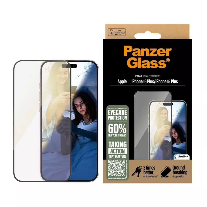 PanzerGlass ® EyeCARE™ ekrano apsauga iPhone 16 Plus | 15 Plus | Itin platus pritaikymas