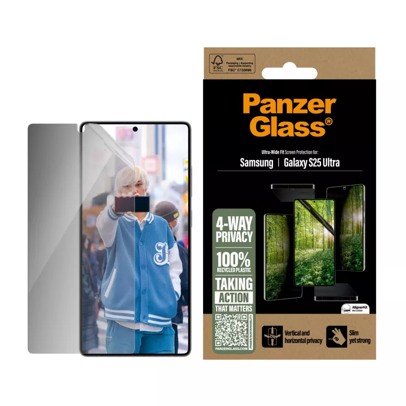 PanzerGlass ® ECO MATRIX 4 krypčių privatumo ekrano apsauga Samsung Galaxy S25 Ultra | Itin platus pritaikymas