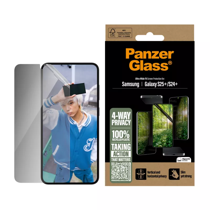 PanzerGlass ® ECO MATRIX 4 krypčių privatumo ekrano apsauga Samsung Galaxy S25+ | S24+ | Itin platus pritaikymas