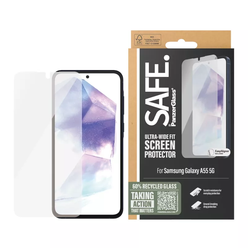 PanzerGlass SAFE. by ® ekrano apsauga Samsung Galaxy A55 5G | Itin platus pritaikymas su EasyAligner