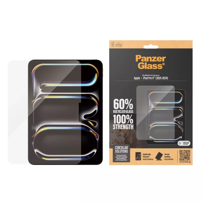 “PanzerGlass®” ekrano apsauga, skirta “iPad Pro 11''” (2024–2025 m.) | itin platus pritaikymas