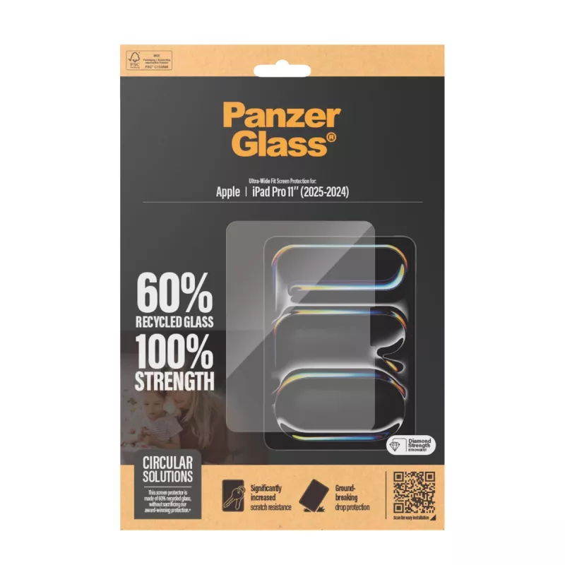 “PanzerGlass®” ekrano apsauga, skirta “iPad Pro 11''” (2024–2025 m.) | itin platus pritaikymas