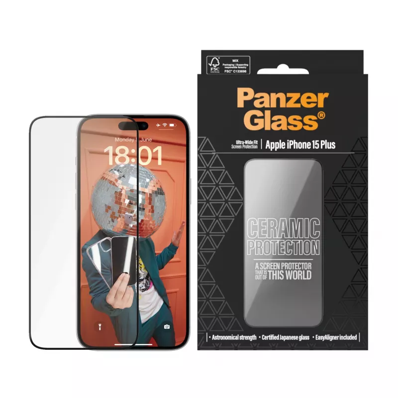 PanzerGlass® Ceramic Protection iPhone 15 Plus | Itin platus pritaikymas su EasyAligner