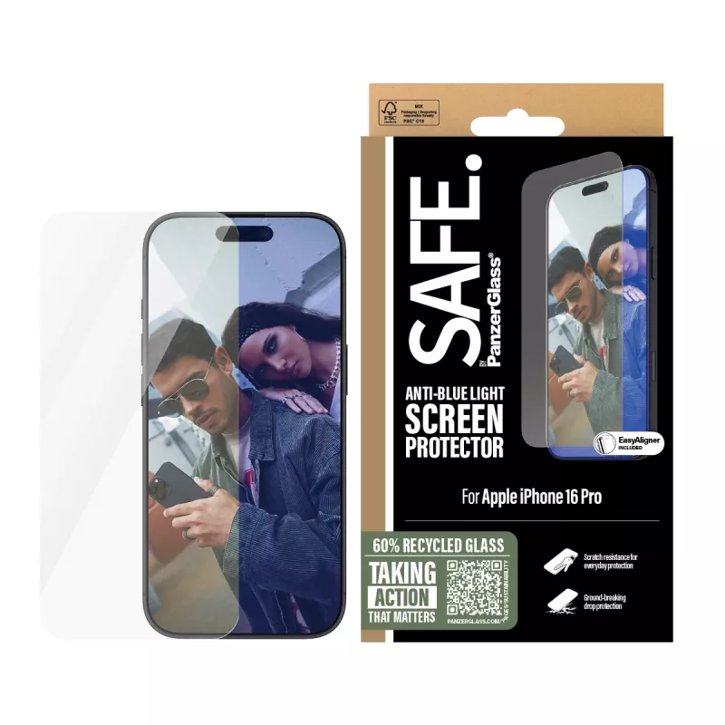 PanzerGlass SAFE. by ® Apsauginė ekrano plėvelė nuo mėlynos šviesos, skirta iPhone 16 Pro | Itin platus pritaikymas