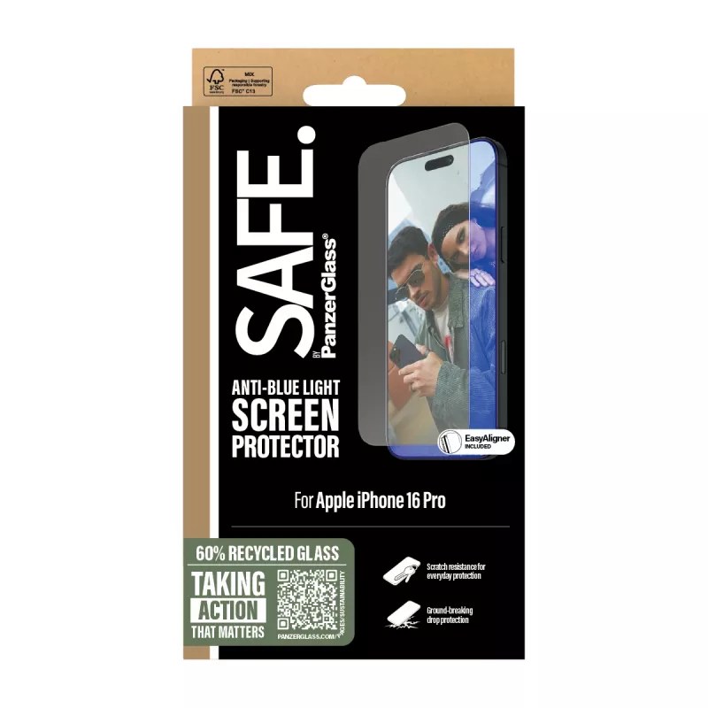 PanzerGlass SAFE. by ® Apsauginė ekrano plėvelė nuo mėlynos šviesos, skirta iPhone 16 Pro | Itin platus pritaikymas