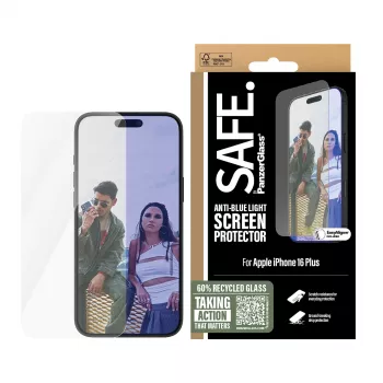 PanzerGlass SAFE. by ® Anti-Blue Light Screen Protector iPhone 16 Plus | 15 Plus | Ultra-Wide Fit