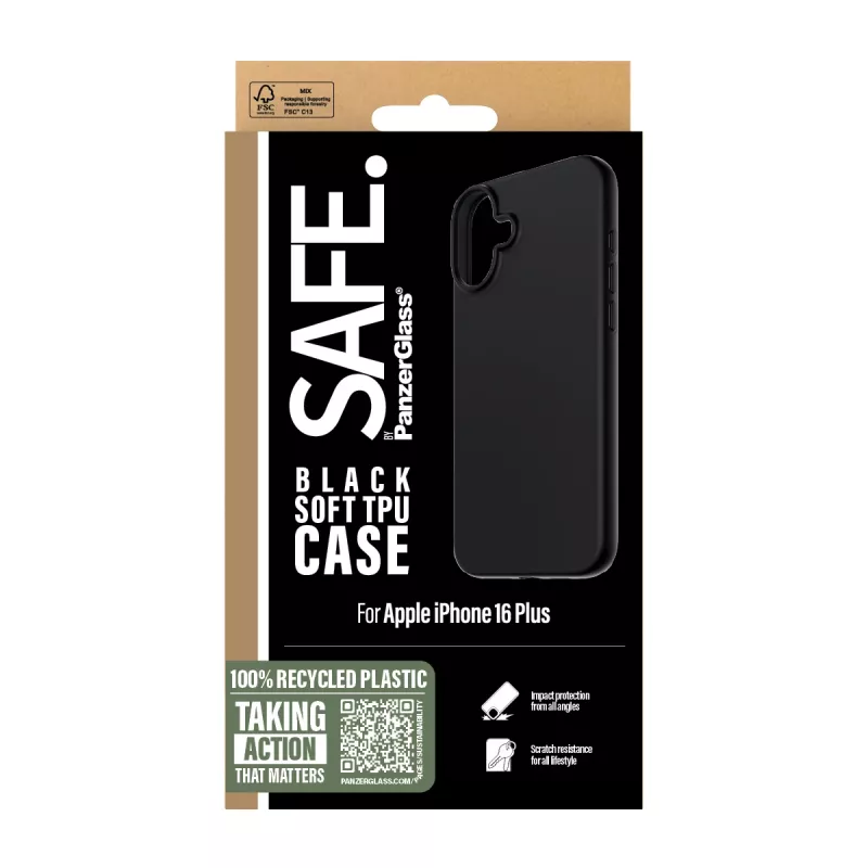 PanzerGlass SAFE. by ® TPU dėklas juodas iPhone 16 Plus
