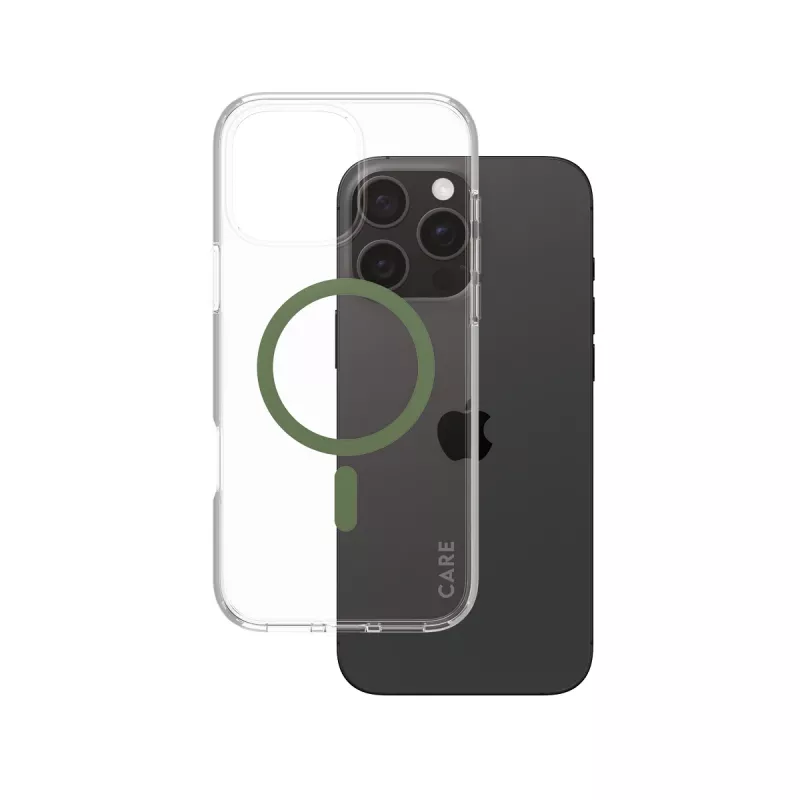 PanzerGlass CARE™ by ® Urban Combat Case Transparent w. Green MagSafe iPhone 16 Pro Max