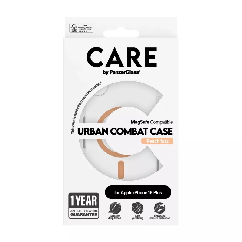 PanzerGlass CARE™ by ® Urban Combat dėklas permatomas su Peachy MagSafe iPhone 16 Plus