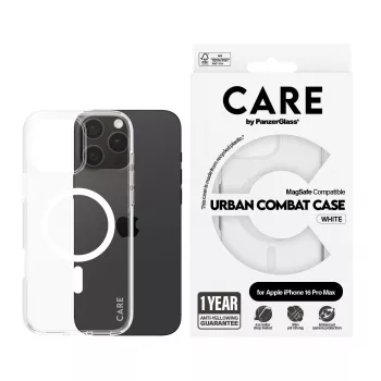 PanzerGlass CARE™ by ® Urban Combat dėklas permatomas su baltu MagSafe skirtas iPhone 16 Pro Max