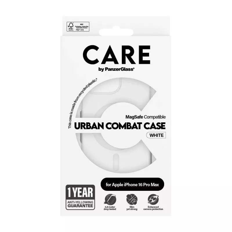 PanzerGlass CARE™ by ® Urban Combat dėklas permatomas su baltu MagSafe skirtas iPhone 16 Pro Max