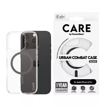 PanzerGlass CARE™ by ® Urban Combat Case Transparent w. Black MagSafe iPhone 16 Pro