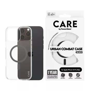 PanzerGlass CARE™ by ® Urban Combat dėklas permatomas su juodu MagSafe iPhone 16 Pro Max