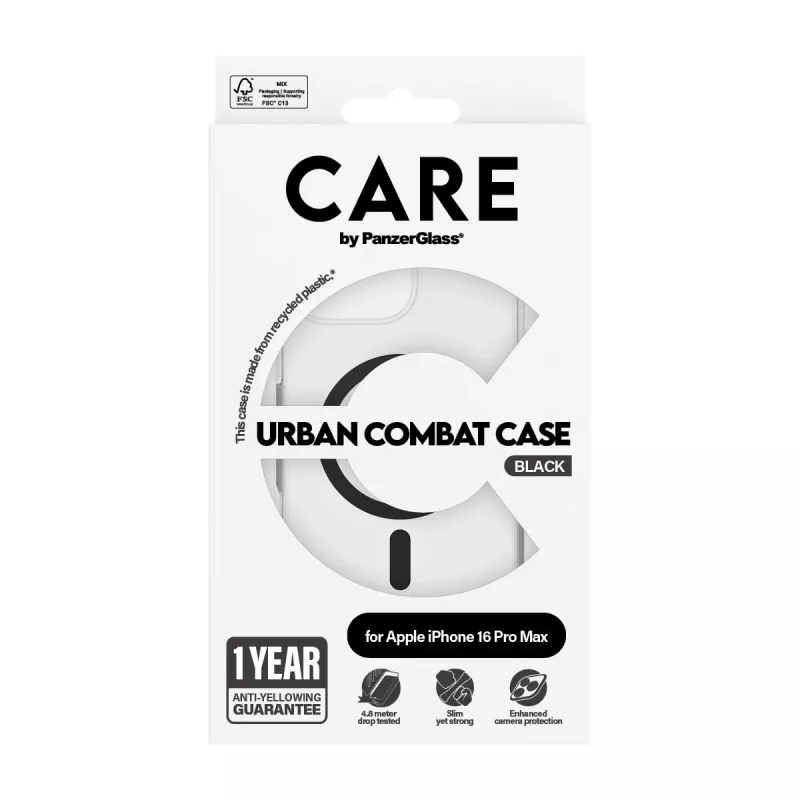 PanzerGlass CARE™ by ® Urban Combat dėklas permatomas su juodu MagSafe iPhone 16 Pro Max