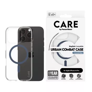 PanzerGlass CARE by Flagship dėklas Transparent Urban Combat Blue MagSafe iPhone 16 Pro