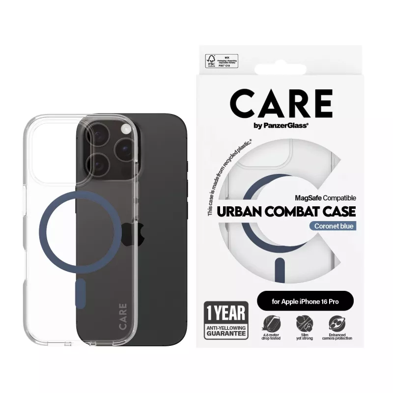 PanzerGlass CARE by Flagship dėklas Transparent Urban Combat Blue MagSafe iPhone 16 Pro