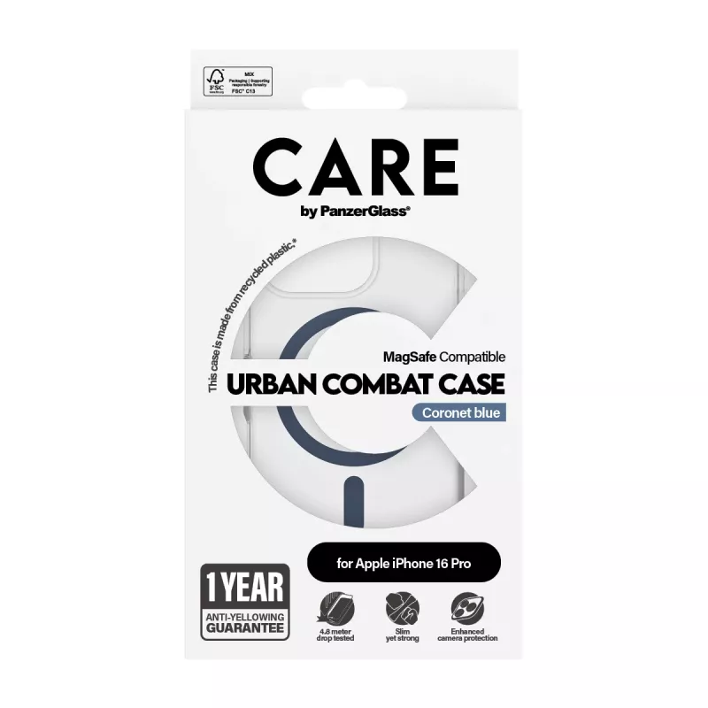 PanzerGlass CARE by Flagship dėklas Transparent Urban Combat Blue MagSafe iPhone 16 Pro