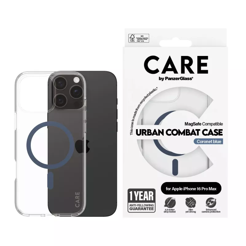 Cover PanzerGlass CARE by Flagship dėklas Transparent Urban Combat Blue MagSafe iPhone 16 Pro Max