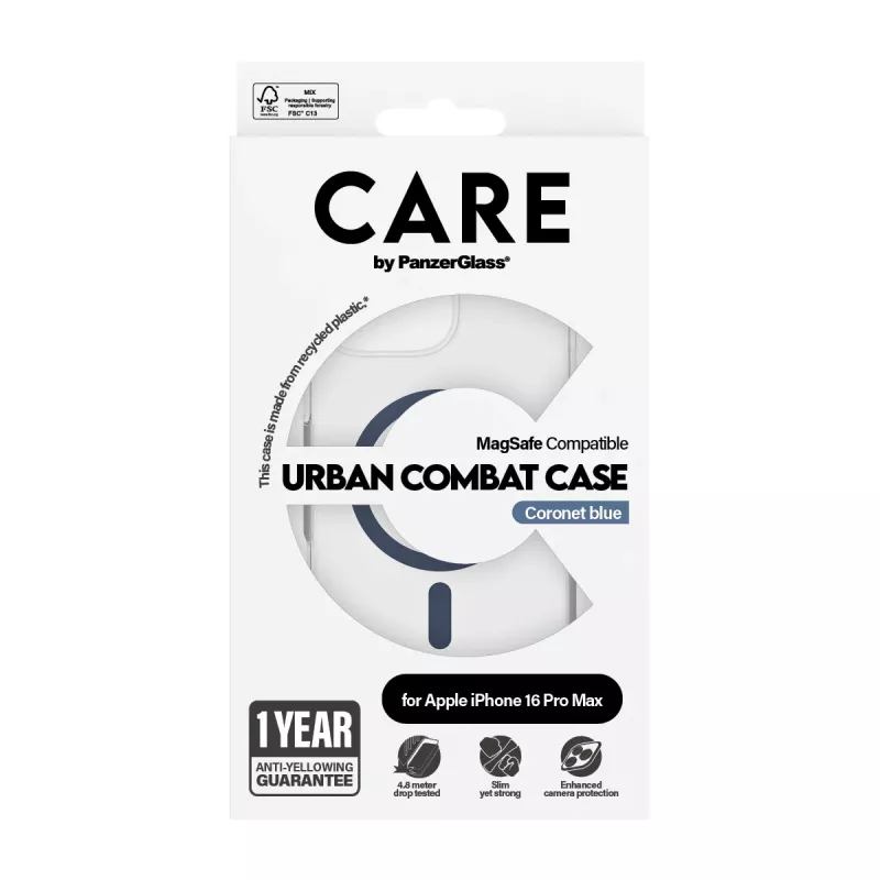 Cover PanzerGlass CARE by Flagship dėklas Transparent Urban Combat Blue MagSafe iPhone 16 Pro Max