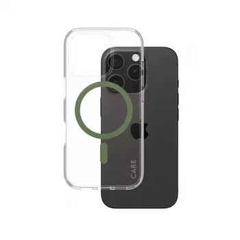 „PanzerGlass CARE™ by ® Urban Combat“ dėklas permatomas su žalia „MagSafe“ „iPhone 16 Pro“