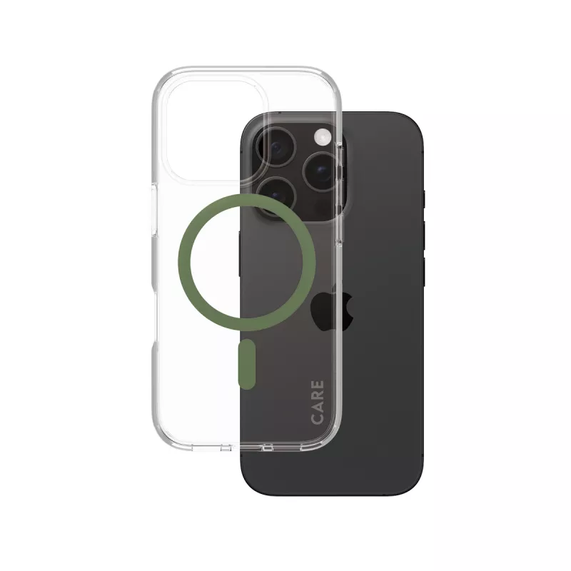 „PanzerGlass CARE™ by ® Urban Combat“ dėklas permatomas su žalia „MagSafe“ „iPhone 16 Pro“