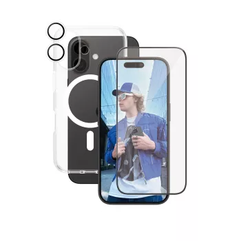 PanzerGlass ® | CARE by ® Flagship 3-in-1 Bundle iPhone 16, Apple, Apple - iPhone 16, Sausas uždėjimas, Atsparus įbrėžimams, Atsparus smūgiams, Skaidrus, 1 vnt.