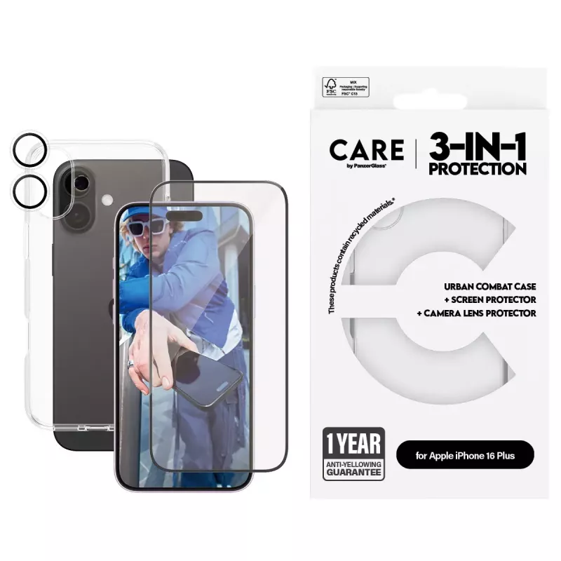 PanzerGlass ® | CARE by ® Flagship 3-in-1 rinkinys iPhone 16 Plus