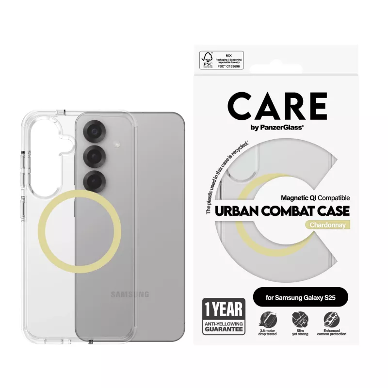 “PanzerGlass CARE™ by ® Urban Combat” dėklas permatomas su „Chardonnay Qi Suderinama Samsung Galaxy S25“