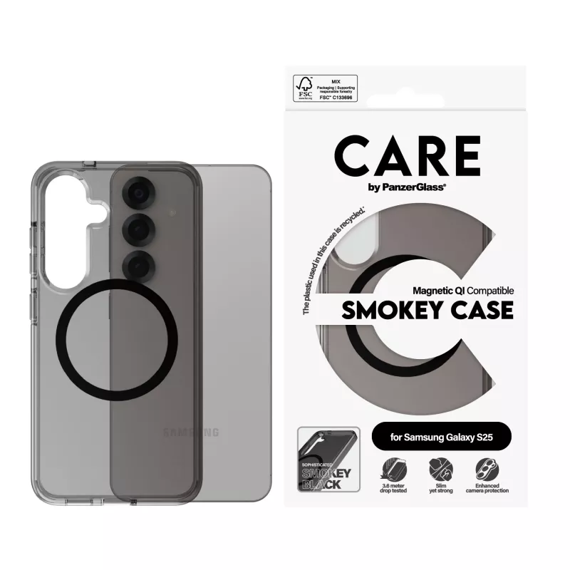 PanzerGlass CARE™ by ® Urban Combat Case Smokey w. Juoda Qi Suderinama Samsung Galaxy S25