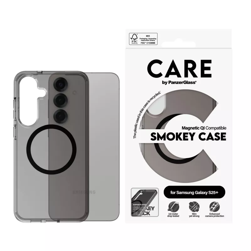 PanzerGlass CARE™ by ® Urban Combat Case Smokey w. Juoda Qi Suderinama Samsung Galaxy S25+