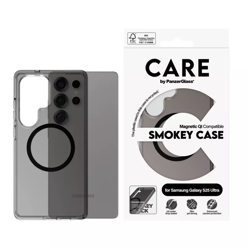 PanzerGlass CARE™ by ® Urban Combat Case Smokey w. Juoda Qi Suderinama Samsung Galaxy S25 Ultra