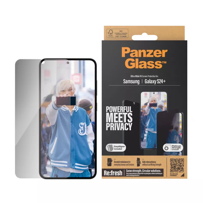PanzerGlass ® Privatumo ekrano apsauga Samsung Galaxy S24+ | Itin platus pritaikymas su EasyAligner