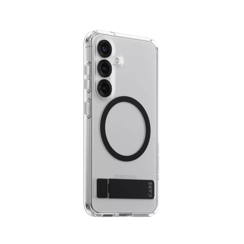 PanzerGlass CARE™ by ® dėklas permatomas su juodu stovu ir Qi suderinamumas Samsung Galaxy S25