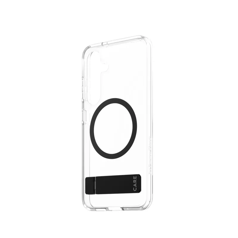 PanzerGlass CARE™ by ® dėklas permatomas su juodu stovu ir Qi suderinamumas Samsung Galaxy S25