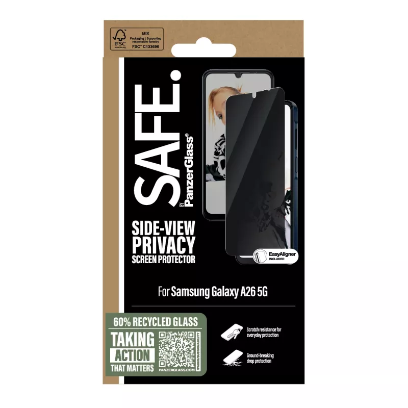 PanzerGlass SAFE. by ® Privatumo ekrano apsauga Samsung Galaxy A26 5G | Itin platus prigludimas su EasyAligner