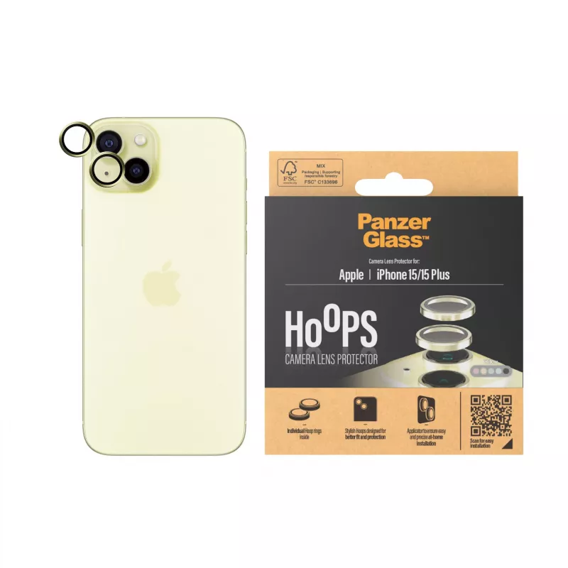 PanzerGlass ® Hoops® Fotoaparato objektyvo apsauga, geltona, iPhone 15 | 15 Plus