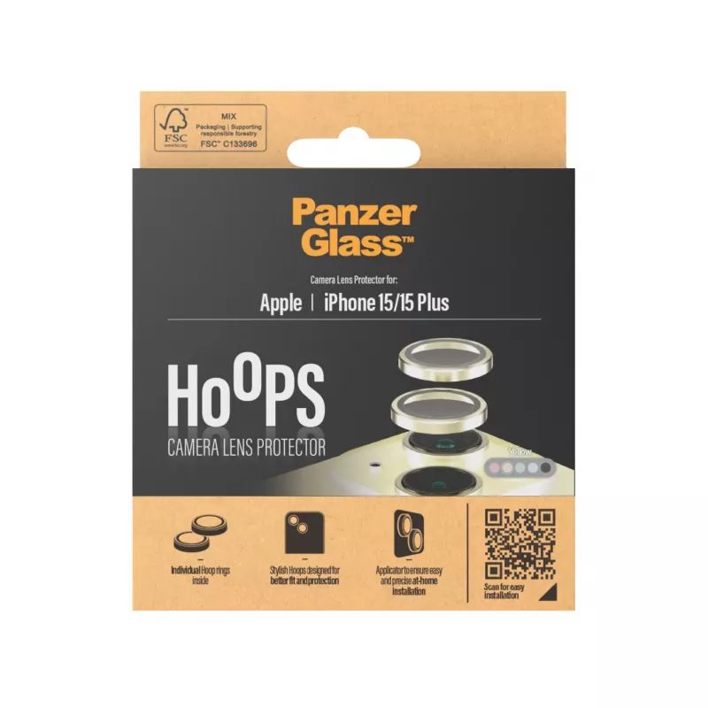 PanzerGlass ® Hoops® Fotoaparato objektyvo apsauga, geltona, iPhone 15 | 15 Plus