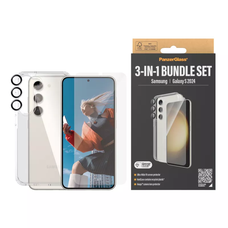 PanzerGlass® 3-in-1 rinkinys Samsung Galaxy S24 | Ultra-Wide Fit su EasyAligner