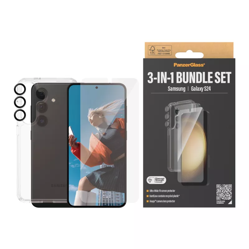 PanzerGlass® 3-in-1 rinkinys Samsung Galaxy S24 | Ultra-Wide Fit su EasyAligner