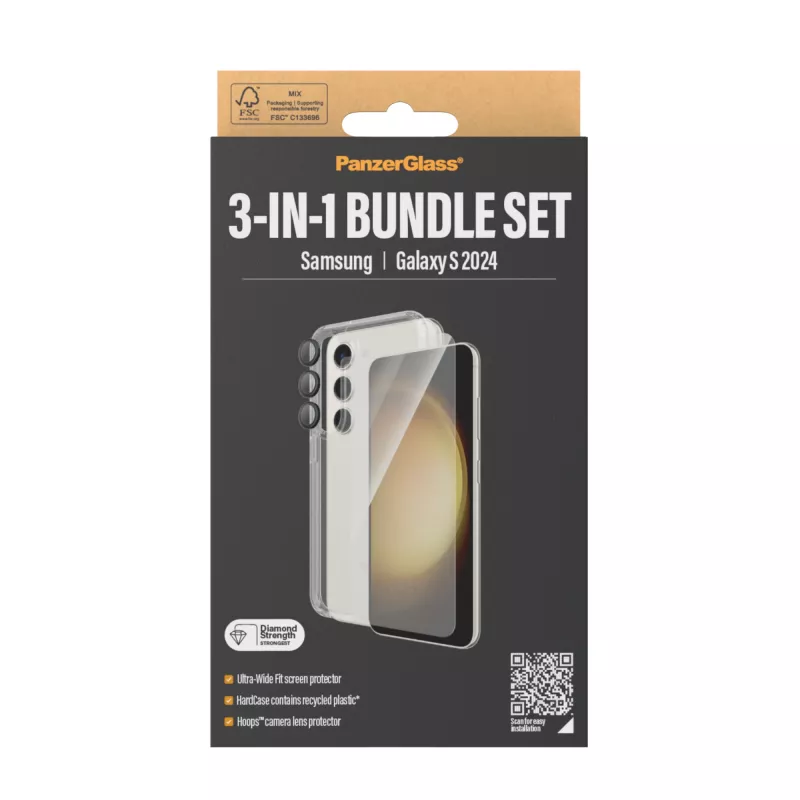 PanzerGlass® 3-in-1 rinkinys Samsung Galaxy S24 | Ultra-Wide Fit su EasyAligner