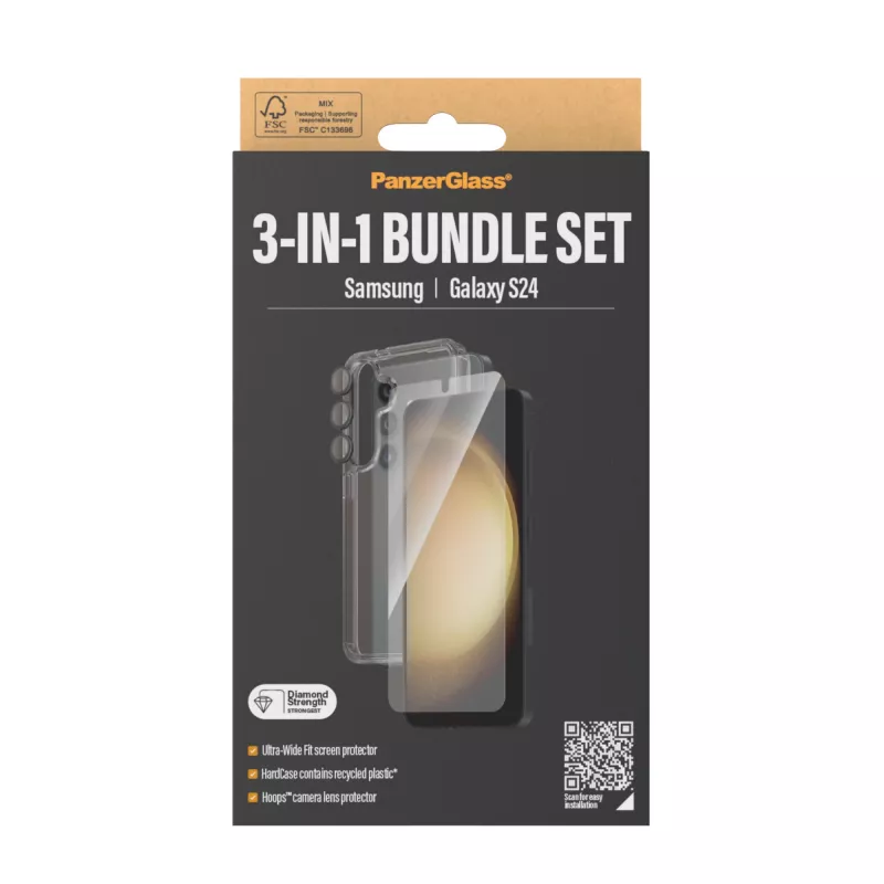 PanzerGlass® 3-in-1 rinkinys Samsung Galaxy S24 | Ultra-Wide Fit su EasyAligner