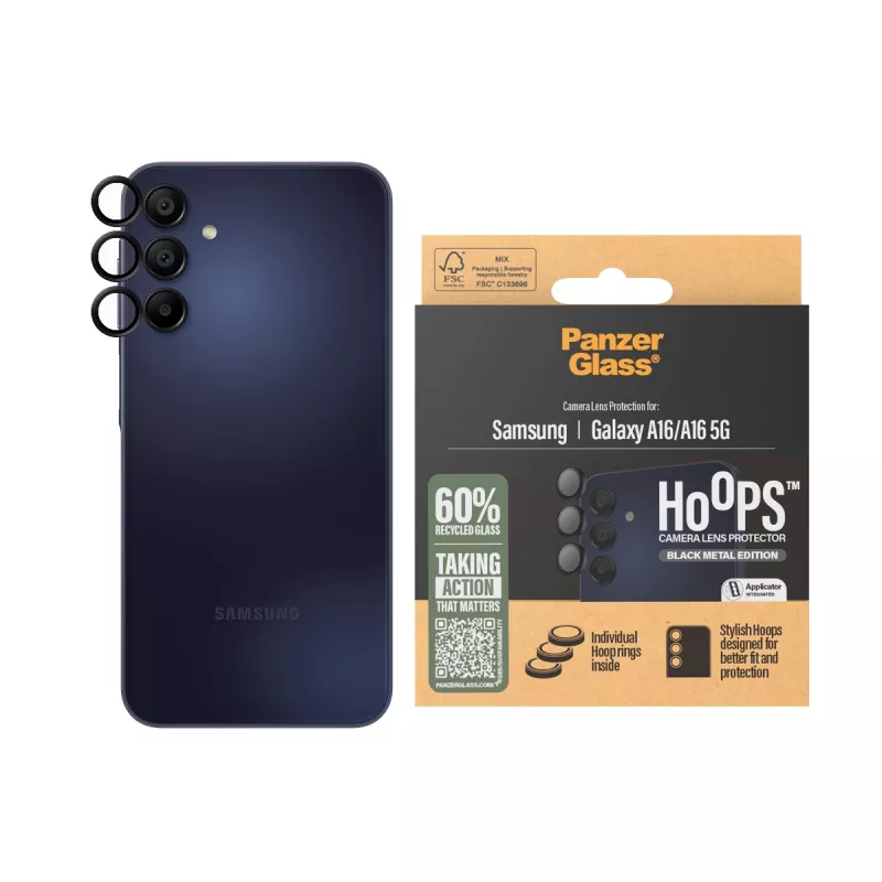 PanzerGlass ® Hoops® Kameros objektyvo apsauga, juoda, Samsung Galaxy A16 | A16 5G