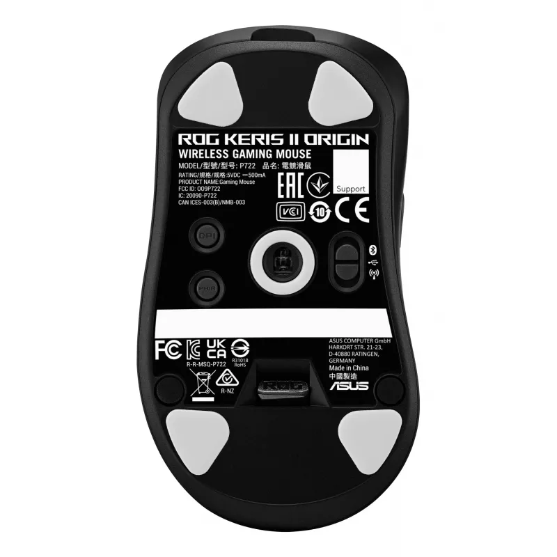 ASUS ROG Keris II Origin BLK pelė Žaidimų Dešiniarankiams RF belaidė + Bluetooth + USB Type-A Optinė 42000 DPI