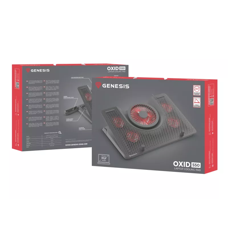 GENESIS Oxid 550 nešiojamojo kompiuterio aušinimo padėklas 43,9 cm (17,3 col.) 2800 aps./min. juodas