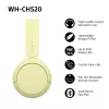 Sony WHCH520Y.CE7, belaidės, skambučiams / muzikai, 20 - 20000 Hz, 147 g, ausinės, geltonos