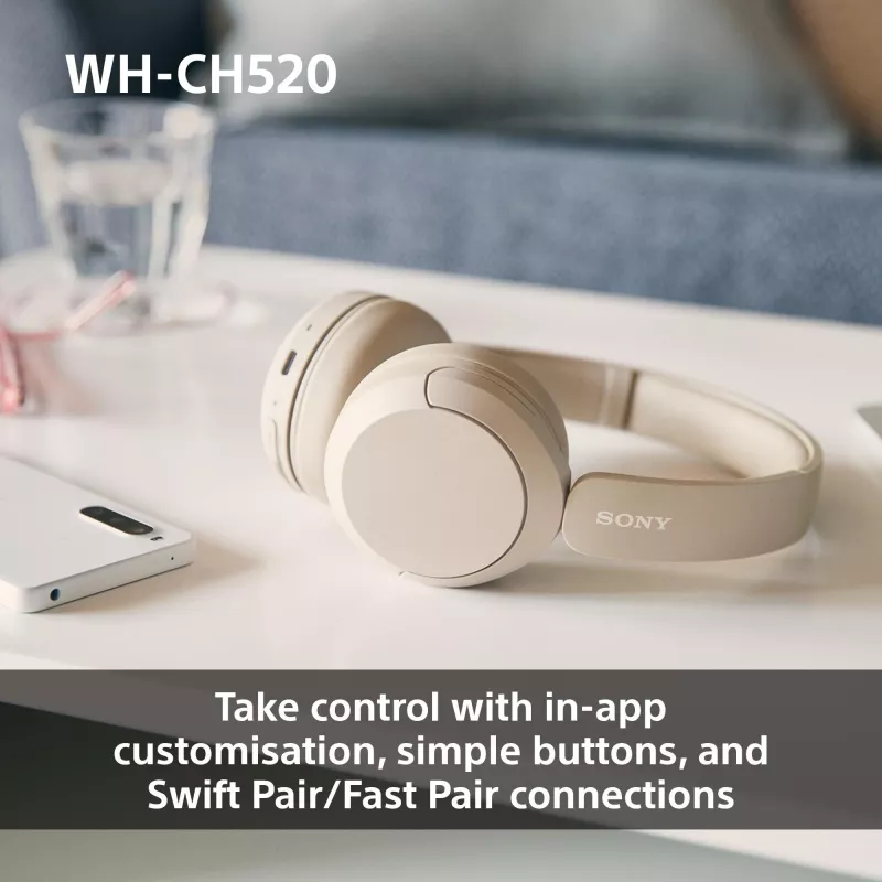 Sony WHCH520Y.CE7, belaidės, skambučiams / muzikai, 20 - 20000 Hz, 147 g, ausinės, geltonos